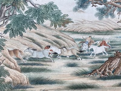 Chinese school, naar Giuseppe Castiglione 郎世寧 (1688-1766): '100 paarden', handscroll, inkt en kleur op papier, 18/19e eeuw — foto 31