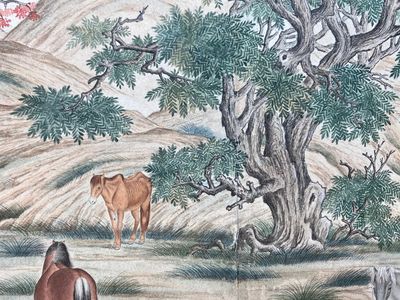 Chinese school, naar Giuseppe Castiglione 郎世寧 (1688-1766): '100 paarden', handscroll, inkt en kleur op papier, 18/19e eeuw — foto 34
