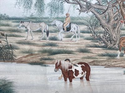 Chinese school, naar Giuseppe Castiglione 郎世寧 (1688-1766): '100 paarden', handscroll, inkt en kleur op papier, 18/19e eeuw — foto 51