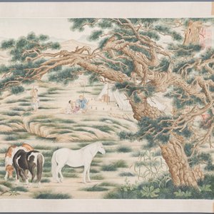 Chinese school, naar Giuseppe Castiglione 郎世寧 (1688-1766): '100 paarden', handscroll, inkt en kleur op papier, 18/19e eeuw — foto 5