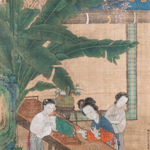 Chinese school, naar Li Gonglin: 'Dame aan haar make-uptafel op een terras', 17/18e eeuw — foto 1