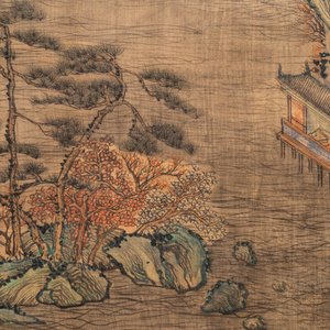 Chinese school, naar Qiu Ying (c.1494-1551/52), inkt en kleur op zijde: 'bergachtig landschap', met inscriptie en gedat. 1545 — foto 6