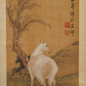Chinese school, naar Zhao Mengfu (1254-1322), inkt en kleur op zijde, 19/20e eeuw: 'Vier paarden' — foto 5