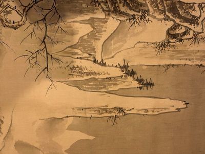Chinese school: 'Peony' and 'Snowscape', ink and colour on paper and silk — photo 8