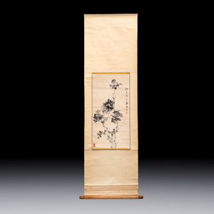 Chinese school: 'Peony' and 'Snowscape', ink and colour on paper and silk — photo 2