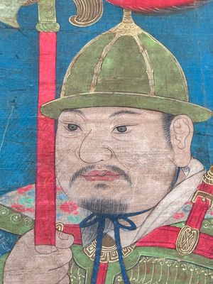 Chinese school: 'Portrait of a general with two servants', ink and colour on silk, Ming or later — foto 9