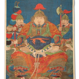 Chinese school: 'Portrait of a general with two servants', ink and colour on silk, Ming or later — foto 2
