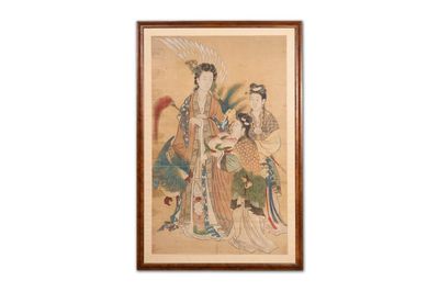 Chinese school: 'Presenting peaches to Xiwangmu', ink and colour on silk, 19th C.