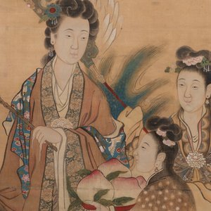 Chinese school: 'Presenting peaches to Xiwangmu', ink and colour on silk, 19th C. — foto 2