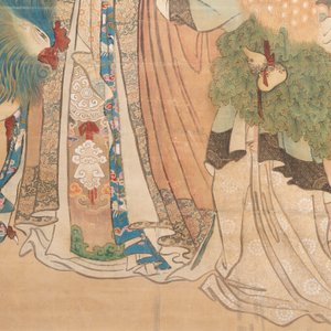 Chinese school: 'Presenting peaches to Xiwangmu', ink and colour on silk, 19th C. — foto 3