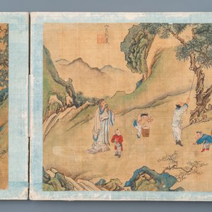 Chinese school, Qing, 19e: een album met 20 schilderingen, inkt en kleur op zijde, gemonteerd op karton — foto 11