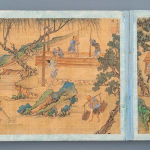 Chinese school, Qing, 19th C.: an album with 20 paintings, ink and color on silk, mounted on board — 照片 19
