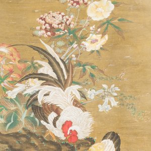 Chinese school: 'Rooster and flowers', ink and colour on silk, 19/20th C. — photo 1