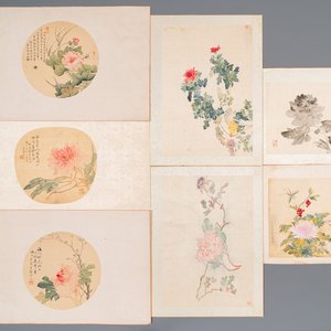 Chinese school: Seven works with insects and peonies, ink and colour on silk, 19/20th C. — 照片 1