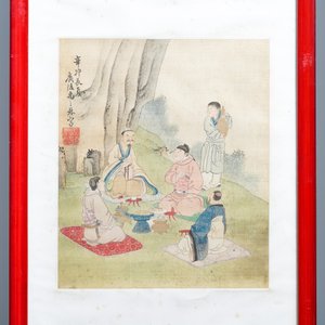 Chinese school, signed Yu Zhiding (1647-c.1709), ink and colour on silk, dated 1711: eight album pages — 照片 7