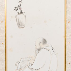 Chinese school, signed Zhang Daqian 張大千 (1898-1983): 'A sage and calligraphy', ink and colour on paper, dated 1957 — photo 1