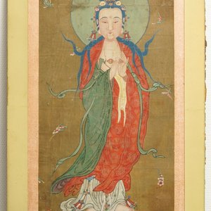 Chinese school: The goddess Guanyin standing, ink and colour on paper, 18/19th C. — 照片 2