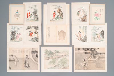 Chinese school: Thirteen various works, ink and colour on paper and silk, signed Xiaocun 晓邨 and Futing 富廷, 19/20th C.