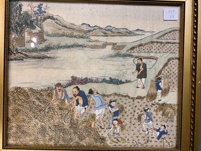 Chinese school: Three rice production scenes, ink and colour on silk, 19th C. — photo 14