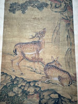 Chinese school: 'Two deer under a pine tree', ink and colour on silk, Qing or later — 照片 5