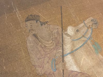 Chinese school: 'Two riders and eight horses', ink and colour on silk, probably Ming — 照片 10