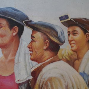 Chinese school uit de Culturele Revolutie: Mao in gesprek met arbeiders, olie op doek, 3e kwart 20e eeuw — foto 4