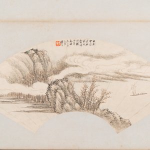 Chinese school: Vier waaiervormige schilderijen, inkt en kleur op papier, gesigneerd Bosheng 博生, 19/20e eeuw — foto 2