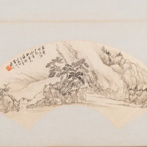 Chinese school: Vier waaiervormige schilderijen, inkt en kleur op papier, gesigneerd Bosheng 博生, 19/20e eeuw — foto 4