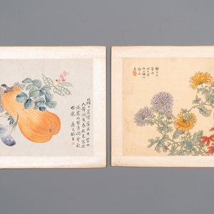 Chinese school: Zes werken met vogels, bloemen en fruit, inkt en kleur op papier, 19/20e eeuw — foto 7