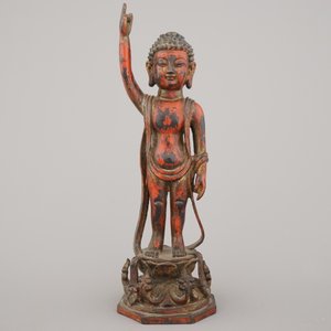 Chinese vergulde en gelakte bronzen figuur van boeddha als kind, Ming-dynastie — foto 5
