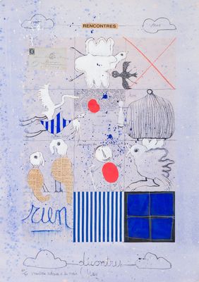 Christian Silvain (1950): 'Rencontres', mixed media and collage on paper, multiple (41/50), signed and dated 1992