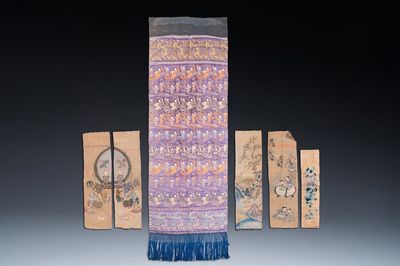 Cinq broderies de soie, Chine, 19ème