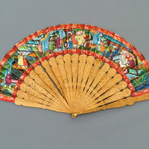 Cinq éventails en papier peint, bois et laque, Chine, Canton, 19ème — photo 9