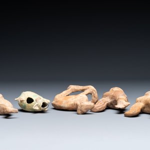 Cinq figures variés d'animal en poterie gris, Chine, Han — photo 3