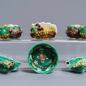 Cinq modèles de lions bouddhistes et un bol en biscuit émaillé vert, Kangxi — photo 7