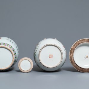 Cinq pots couverts en porcelaine de Chine famille rose, 19ème — photo 8