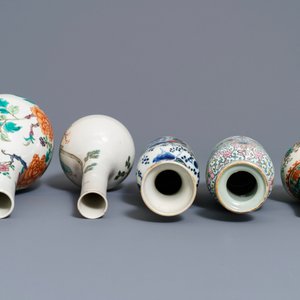 Cinq vases en porcelaine de Chine famille rose et verte, 19ème — photo 6