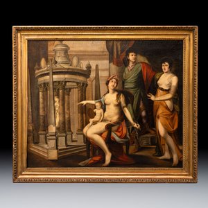Circle of Jacques-Louis David (1748-1825): 'Amor & Aphrodite at the Shrine of Athena', oil on canvas, dated 1818 — photo 1