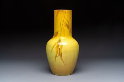 Clément Massier (1844–1917): a yellow-glazed vase with floral design, monogrammed C.M., France, Golfe-Juan