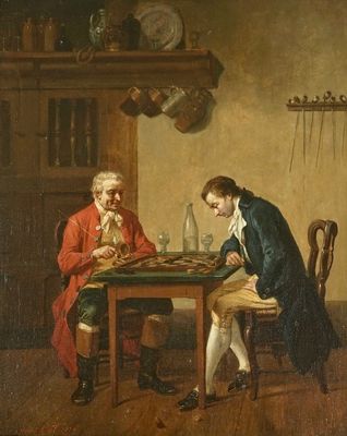 Col, Jan David (België, 1822-1900), De damspelers, olie op paneel, gedat. 1870