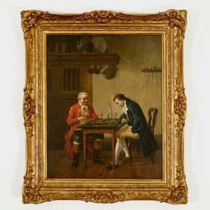 Col, Jan David (België, 1822-1900), De damspelers, olie op paneel, gedat. 1870 — foto 2