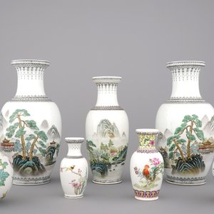 Collectie van 7 vazen in Chinees porselein, 20e eeuw — foto 1