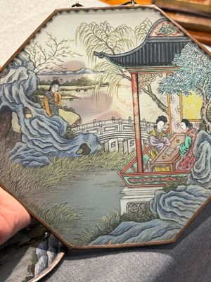 Collection de neuf peintures sur verre inversé montées en pendentifs, Chine, 19ème — photo 12