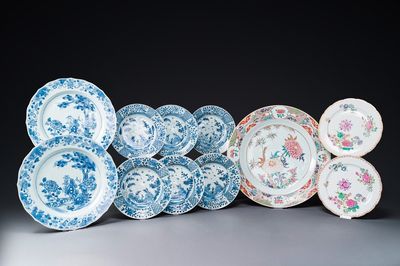 Collection variée de 11 pièces en porcelaine de Chine en bleu et blanc et famille rose, Yongzheng/Qianlong