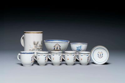 Collection variée de neuf pièces variées en porcelaine de Chine d'exportation, Qianlong/Jiaqing