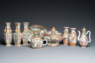 Collection variée en porcelaine de Chine famille rose de Canton, 19ème
