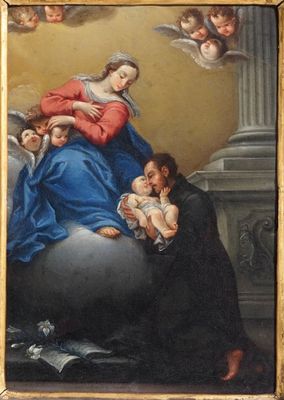 Cornelis Schut III (Anvers ca. 1629-Seville, 1685), entourage de, Vierge à l'Enfant et Saint-Antoine, huile sur cuivre