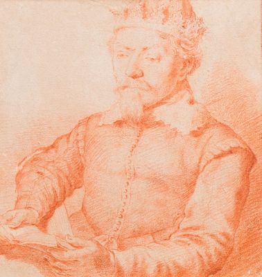 Cornelis Visscher II (1628-1658, attr. à): 'Portrait d'un roi', sanguine sur papier