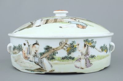 Coupe couverte en porcelaine de Chine, style Qianjiang, 19e-20e