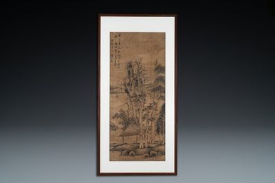 Dai Xi (1801-1860), inkt op papier: 'Bosrijk landschap'